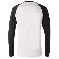 Bella + Canvas Men's Long Sleeve Jersey Baseball Tee, White / Black, Back view