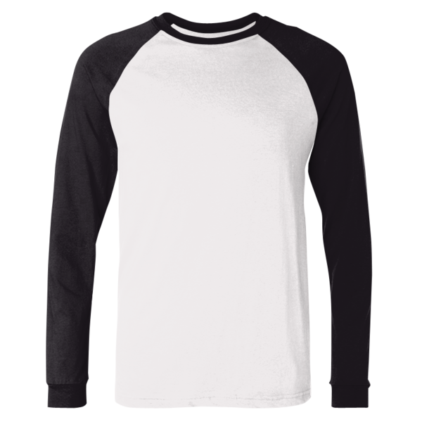Bella + Canvas Men's Long Sleeve Jersey Baseball Tee, White / Black, Front view