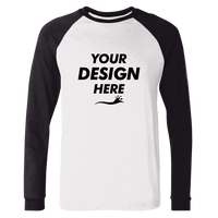 Bella + Canvas Men's Long Sleeve Jersey Baseball Tee, White / Black, Front view, Mockup