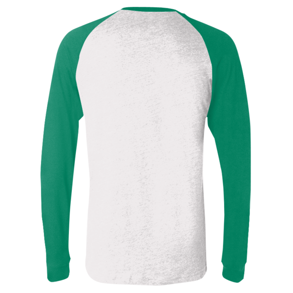 Bella + Canvas Men's Long Sleeve Jersey Baseball Tee, White / Kelly, Back view