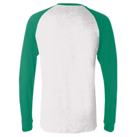 Bella + Canvas Men's Long Sleeve Jersey Baseball Tee, White / Kelly, Back view