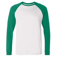 Bella + Canvas Men's Long Sleeve Jersey Baseball Tee, White / Kelly, Front view