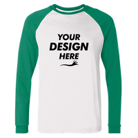Bella + Canvas Men's Long Sleeve Jersey Baseball Tee, White / Kelly, Front view, Mockup