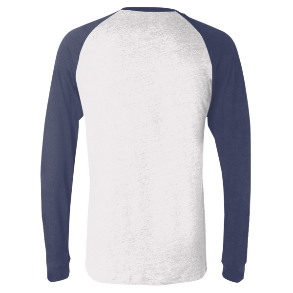 Bella + Canvas Men's Long Sleeve Jersey Baseball Tee, White / Navy, Back view