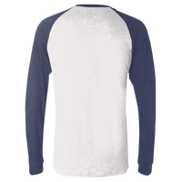 Bella + Canvas Men's Long Sleeve Jersey Baseball Tee, White / Navy, Back view