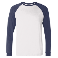 Bella + Canvas Men's Long Sleeve Jersey Baseball Tee, White / Navy, Front view