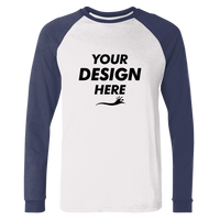 Bella + Canvas Men's Long Sleeve Jersey Baseball Tee, White / Navy, Front view, Mockup
