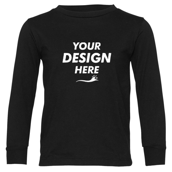 Bella + Canvas Toddler Jersey Long Sleeve Tee, Black, Front view, Mockup