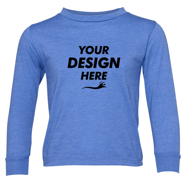 Bella + Canvas Toddler Jersey Long Sleeve Tee, Heather Columbia Blue, Front view, Mockup
