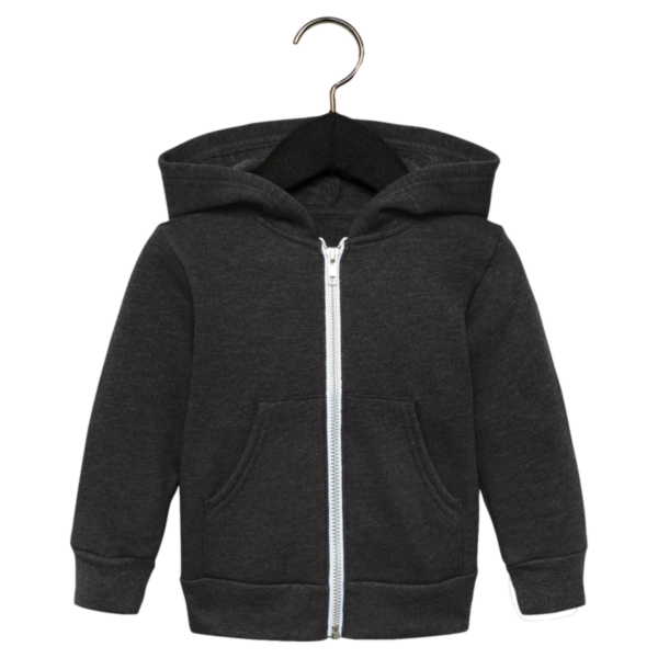 Bella + Canvas Toddler Sponge Fleece Full-Zip Hoodie Sweatshirt, Dark Grey Heather, Front view