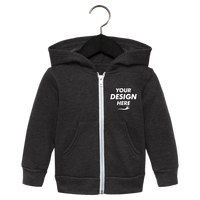 Bella + Canvas Toddler Sponge Fleece Full-Zip Hoodie Sweatshirt, Dark Grey Heather, Front view, Mockup