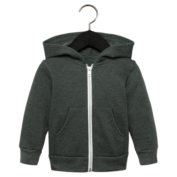Bella + Canvas Toddler Sponge Fleece Full-Zip Hoodie Sweatshirt, Heather Forest, Front view
