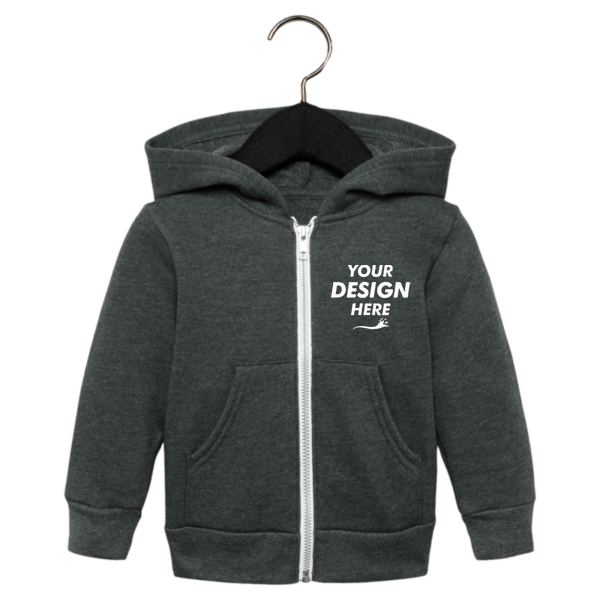 Bella + Canvas Toddler Sponge Fleece Full-Zip Hoodie Sweatshirt, Heather Forest, Front view, Mockup