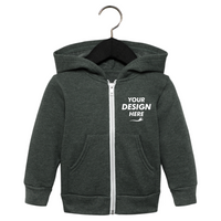 Bella + Canvas Toddler Sponge Fleece Full-Zip Hoodie Sweatshirt, Heather Forest, Front view, Mockup