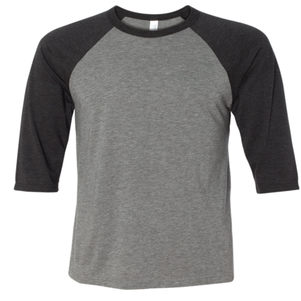 Bella + Canvas Toddler Three-Quarter Sleeve Baseball Tee, Grey / Charcoal Black Triblend, Front view