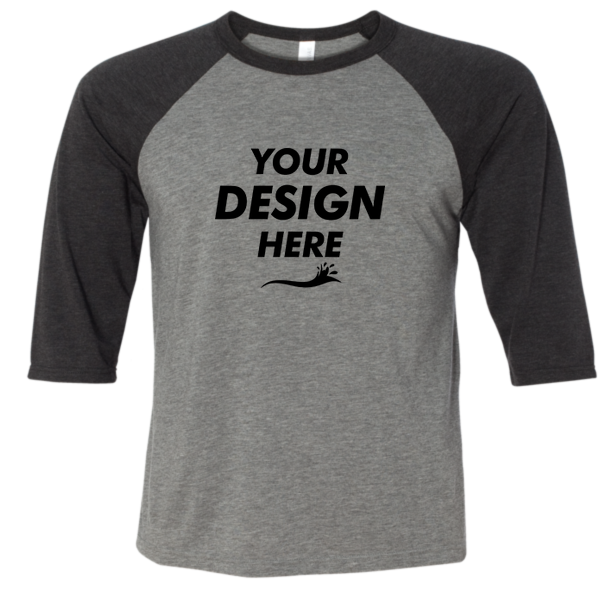 Bella + Canvas Toddler Three-Quarter Sleeve Baseball Tee, Grey / Charcoal Black Triblend, Front view, Mockup