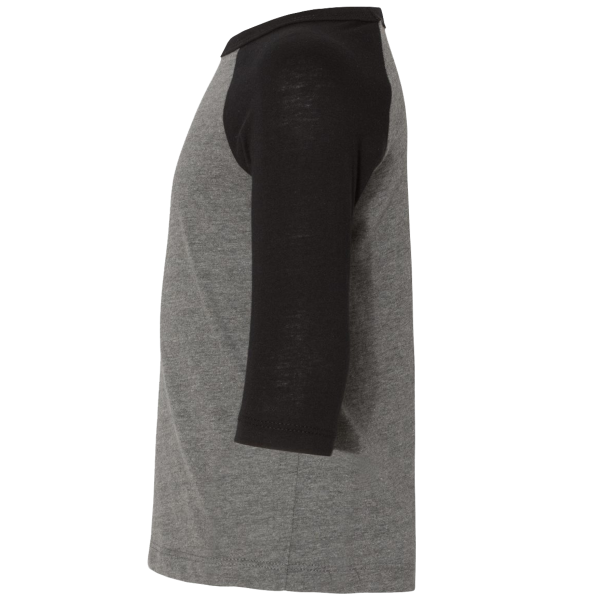 Bella + Canvas Toddler Three-Quarter Sleeve Baseball Tee, Grey / Charcoal Black Triblend, Left Sleeve view