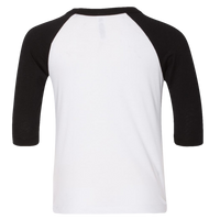 Bella + Canvas Toddler Three-Quarter Sleeve Baseball Tee, White / Black, Back view