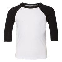 Bella + Canvas Toddler Three-Quarter Sleeve Baseball Tee, White / Black, Front view