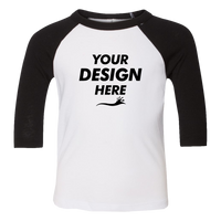 Bella + Canvas Toddler Three-Quarter Sleeve Baseball Tee, White / Black, Front view, Mockup