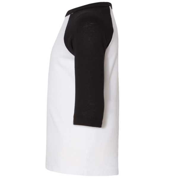 Bella + Canvas Toddler Three-Quarter Sleeve Baseball Tee, White / Black, Left Sleeve view