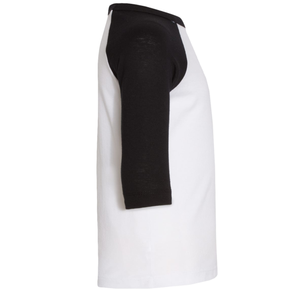 Bella + Canvas Toddler Three-Quarter Sleeve Baseball Tee, White / Black, Right Sleeve view