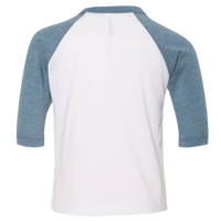 Bella + Canvas Toddler Three-Quarter Sleeve Baseball Tee, White / Denim, Back view