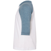 Bella + Canvas Toddler Three-Quarter Sleeve Baseball Tee, White / Denim, Left Sleeve view