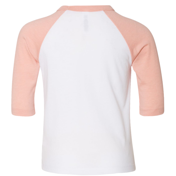 Bella + Canvas Toddler Three-Quarter Sleeve Baseball Tee, White / Heather Peach, Back view