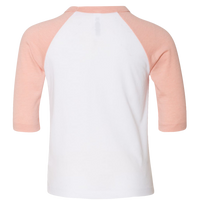 Bella + Canvas Toddler Three-Quarter Sleeve Baseball Tee, White / Heather Peach, Back view