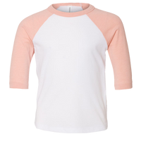 Bella + Canvas Toddler Three-Quarter Sleeve Baseball Tee, White / Heather Peach, Front view