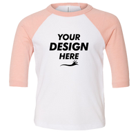 Bella + Canvas Toddler Three-Quarter Sleeve Baseball Tee, White / Heather Peach, Front view, Mockup