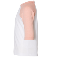 Bella + Canvas Toddler Three-Quarter Sleeve Baseball Tee, White / Heather Peach, Left Sleeve view