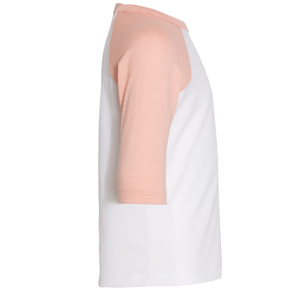 Bella + Canvas Toddler Three-Quarter Sleeve Baseball Tee, White / Heather Peach, Right Sleeve view