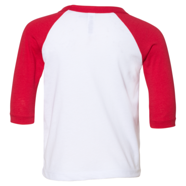 Bella + Canvas Toddler Three-Quarter Sleeve Baseball Tee, White / Red, Back view