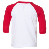 Bella + Canvas Toddler Three-Quarter Sleeve Baseball Tee, White / Red, Back view