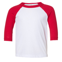 Bella + Canvas Toddler Three-Quarter Sleeve Baseball Tee, White / Red, Front view