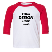 Bella + Canvas Toddler Three-Quarter Sleeve Baseball Tee, White / Red, Front view, Mockup