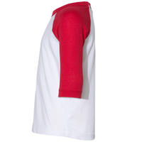 Bella + Canvas Toddler Three-Quarter Sleeve Baseball Tee, White / Red, Left Sleeve view