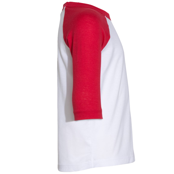 Bella + Canvas Toddler Three-Quarter Sleeve Baseball Tee, White / Red, Right Sleeve view