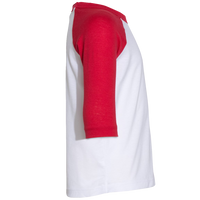 Bella + Canvas Toddler Three-Quarter Sleeve Baseball Tee, White / Red, Right Sleeve view