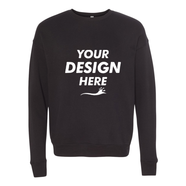 Bella + Canvas Unisex Sponge Fleece Drop Shoulder Crewneck Sweatshirt, Black, Front view, Mockup