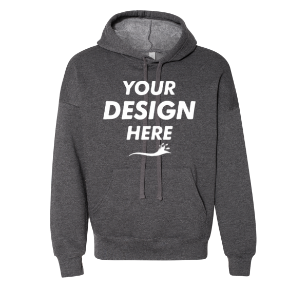 Bella + Canvas Unisex Sponge Fleece Drop Shoulder Hoodie Sweatshirt, Dark Grey Heather, Front view, Mockup