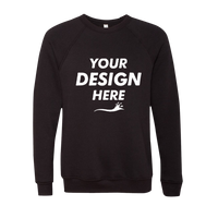 Bella + Canvas Unisex Sponge Fleece Raglan Crewneck Sweatshirt, Black / Black, Front view, Mockup
