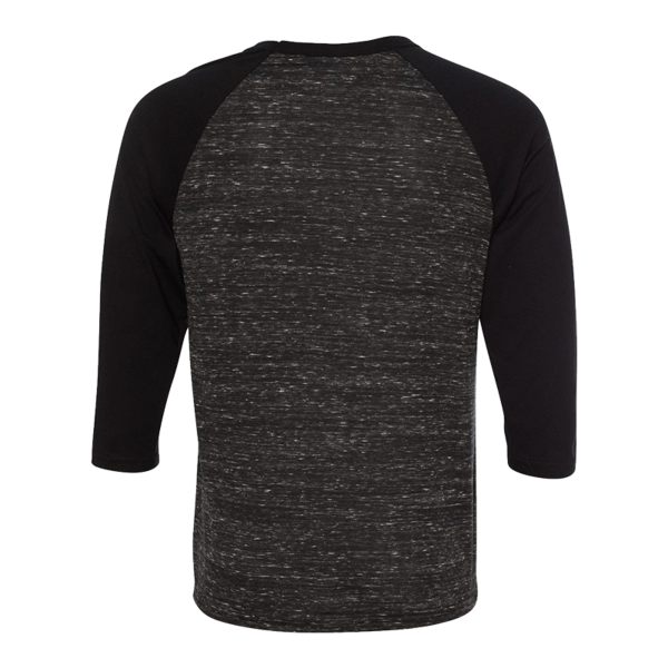 Bella + Canvas Unisex Three-Quarter Sleeve Baseball Tee, Black Marble / Black, Back view