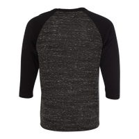 Bella + Canvas Unisex Three-Quarter Sleeve Baseball Tee, Black Marble / Black, Back view