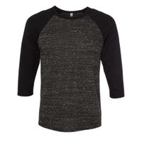 Bella + Canvas Unisex Three-Quarter Sleeve Baseball Tee, Black Marble / Black, Front view