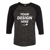Bella + Canvas Unisex Three-Quarter Sleeve Baseball Tee, Black Marble / Black, Front view, Mockup