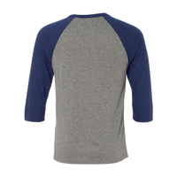 Bella + Canvas Unisex Three-Quarter Sleeve Baseball Tee, Grey / Navy Triblend, Back view
