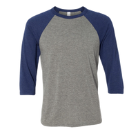 Bella + Canvas Unisex Three-Quarter Sleeve Baseball Tee, Grey / Navy Triblend, Front view